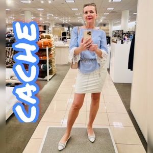 CACHE MINI WHITE COCKTAIL SKIRT WITH SILVER STUDS